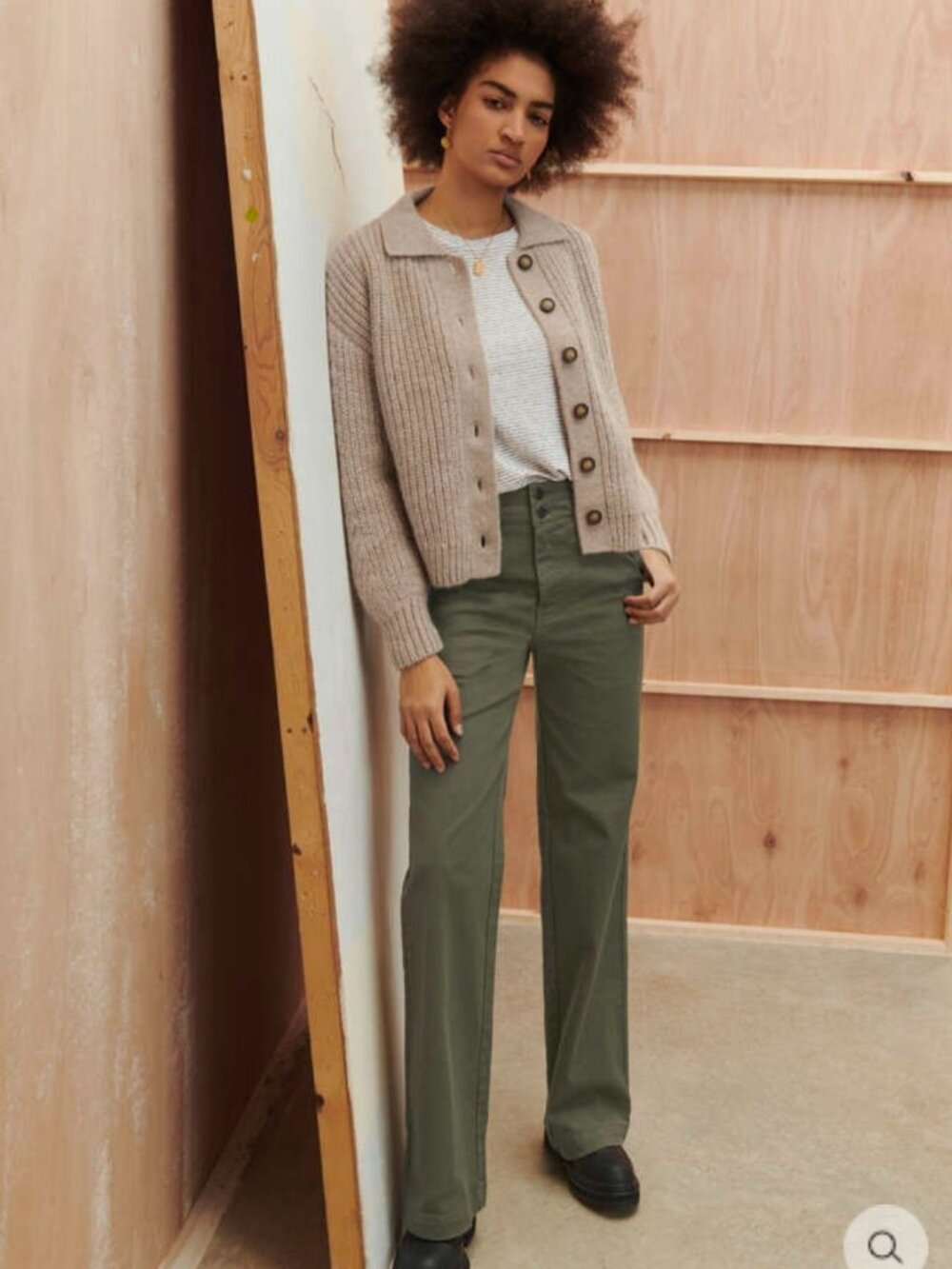 WRAP London Olive Green Flared Stretch Cotton Twill Pants Size 14 NWOT